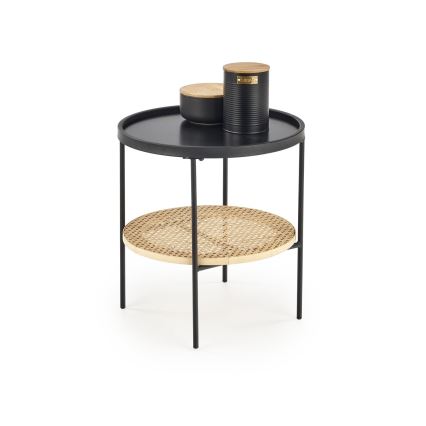 Table basse 45x45 cm noir/rotin