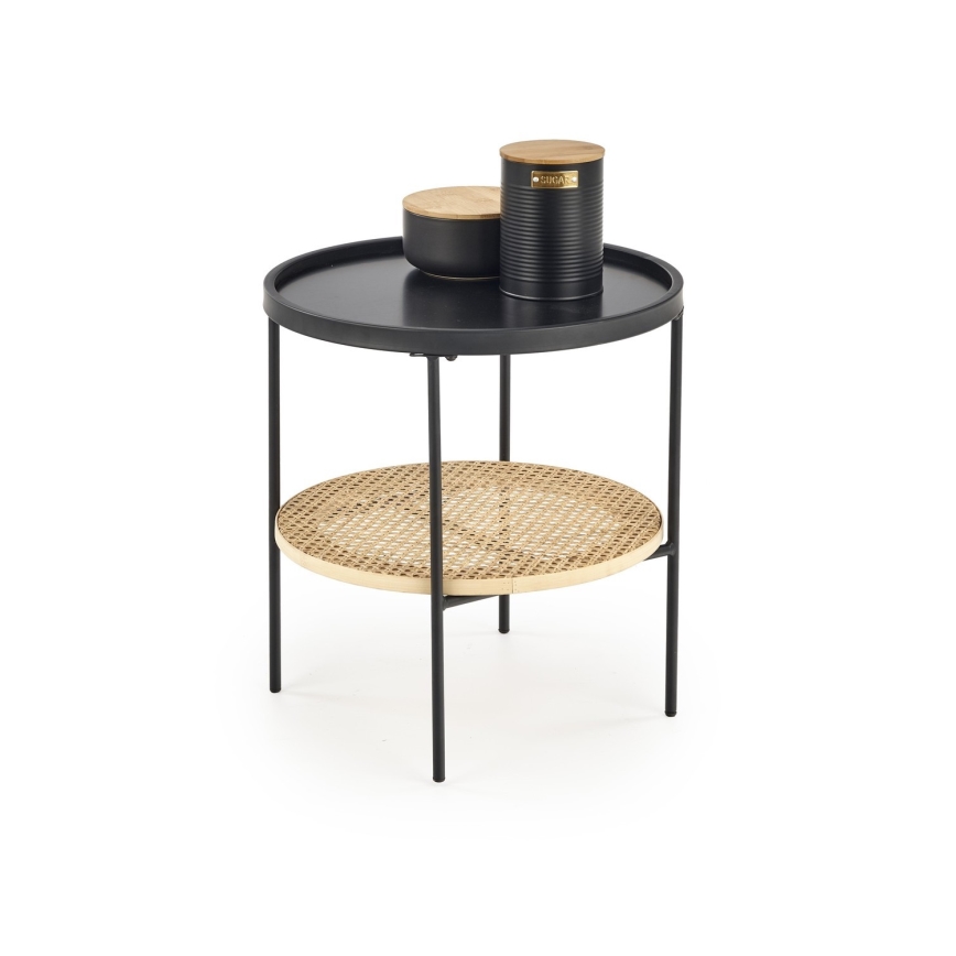 Table basse 45x45 cm noir/rotin