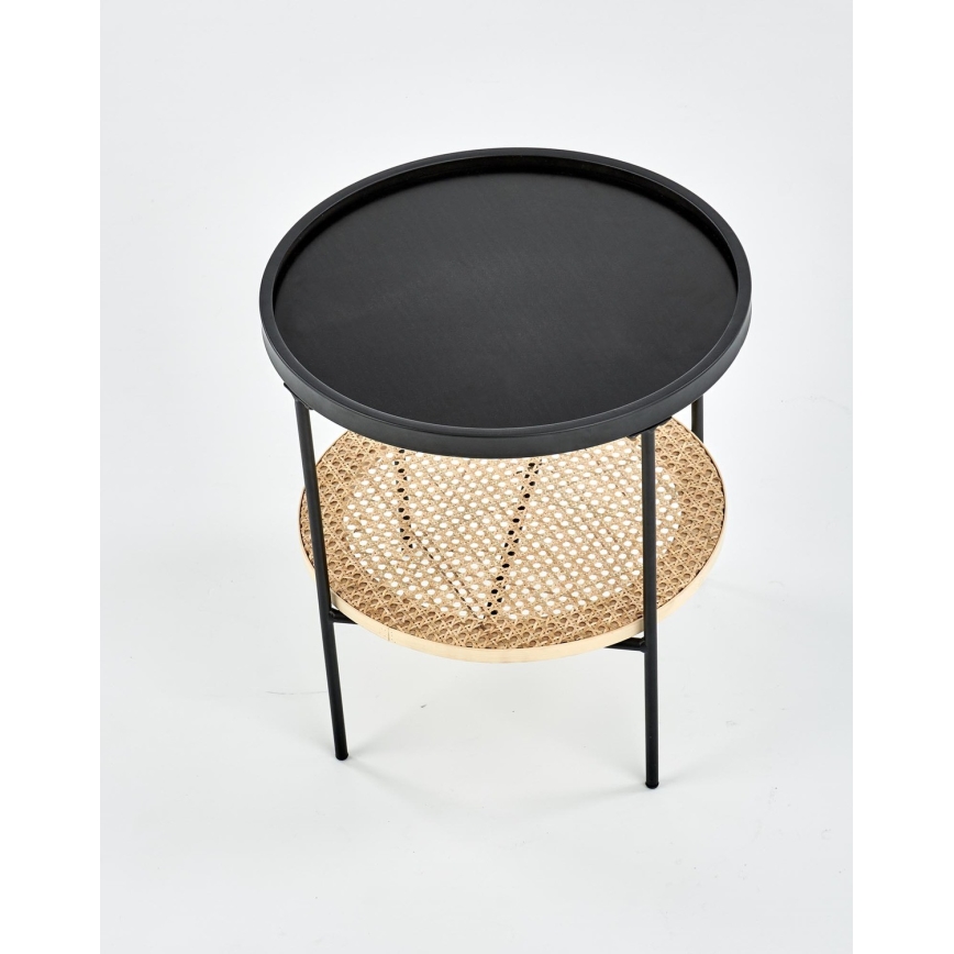 Table basse 45x45 cm noir/rotin