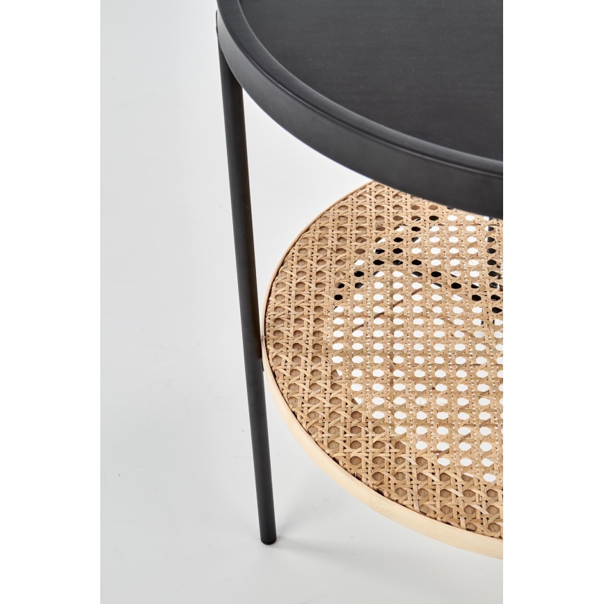 Table basse 45x45 cm noir/rotin