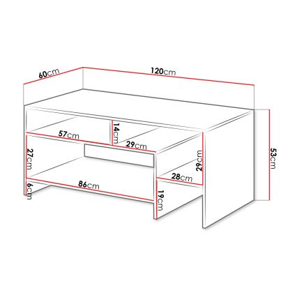 Table basse ALVA 53x120 cm blanc/chêne grande