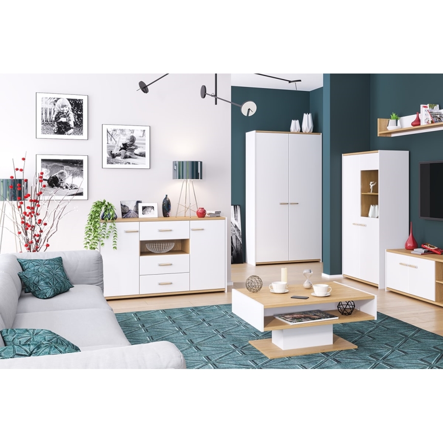 Table basse ANTHO 41x89 cm chêne naturel/blanc