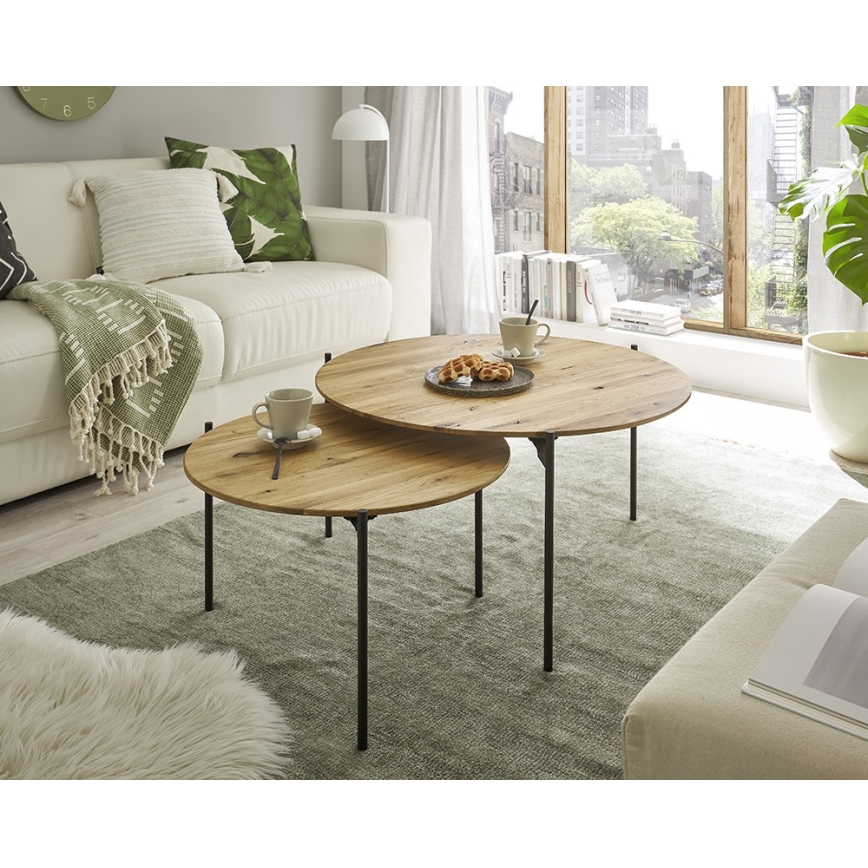 Table basse AURA Ø 55 cm chêne/anthracite