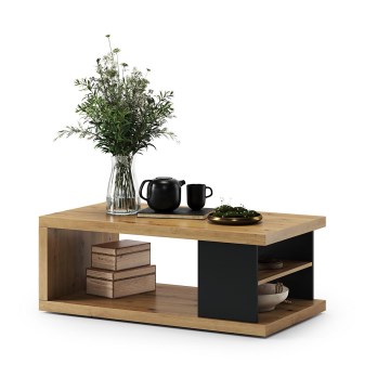 Table basse avec étagère et espace de rangement LORA 110x60 cm chêne artisan/noir