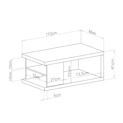 Table basse avec étagère et espace de rangement LORA 110x60 cm chêne artisan/noir