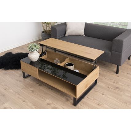 Table basse avec plateau relevable ENZO 110x60 cm noir/chêne