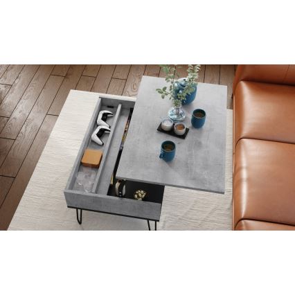 Table basse avec plateau relevable et étagère HALIJA gris/noir