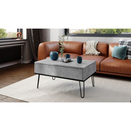 Table basse avec plateau relevable et étagère HALIJA gris/noir