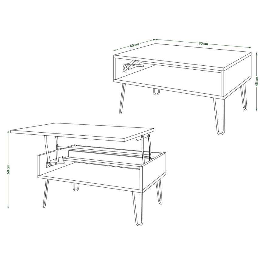 Table basse avec plateau relevable et étagère HALIJA gris/noir