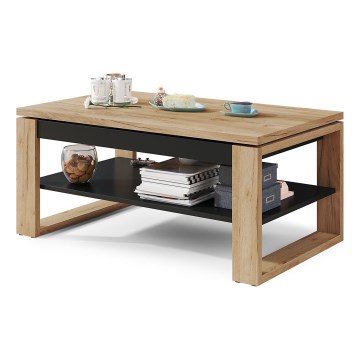 Table basse avec plateau relevable et étagère NEA chêne/noir