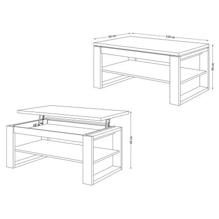 Table basse avec plateau relevable et étagère NEA, gris béton/blanc