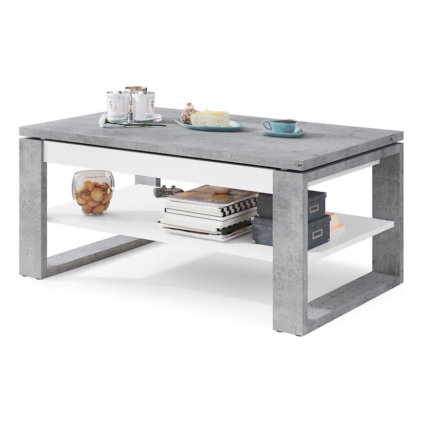 Table basse avec plateau relevable et étagère NEA gris/blanc