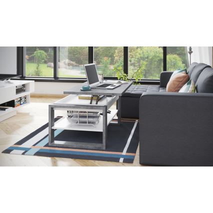 Table basse avec plateau relevable et étagère NEA gris/blanc