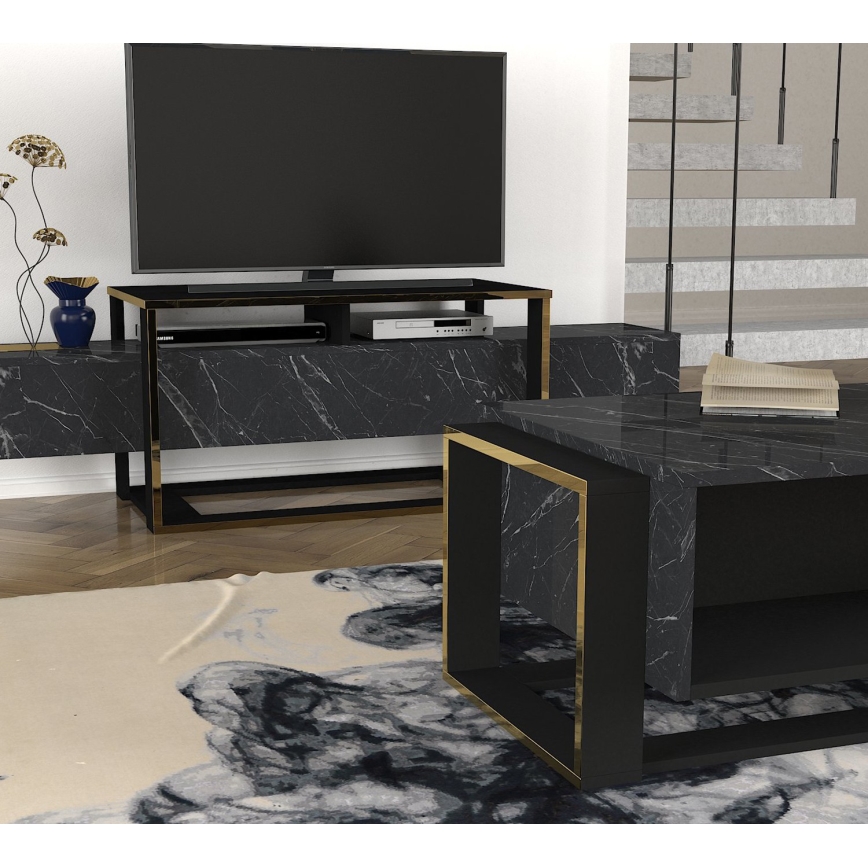 Table basse BIANCO 40,4x106,4 cm noire / dorée