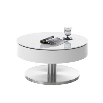 Table basse BLOCK, diamètre 79 cm, blanc/argenté