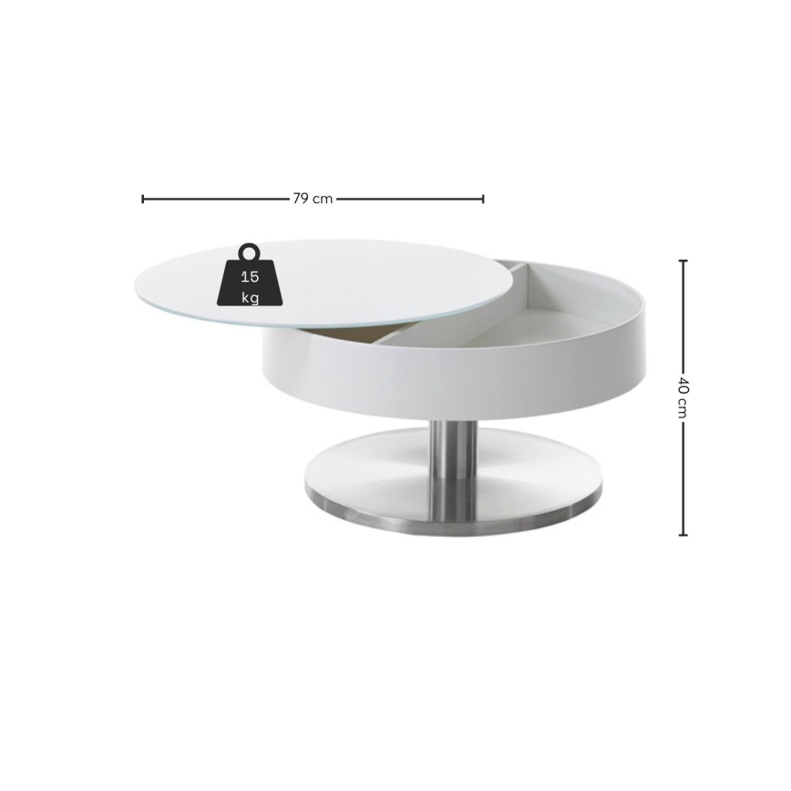Table basse BLOCK, diamètre 79 cm, blanc/argenté