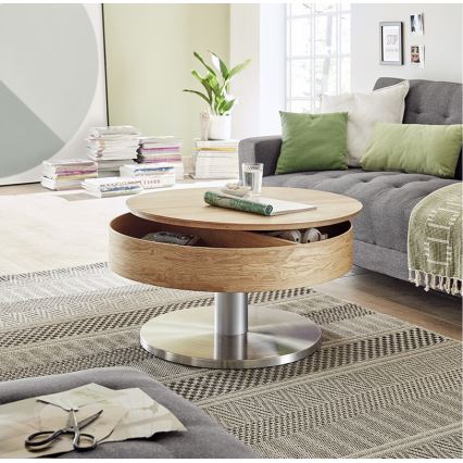 Table basse BLOCK Ø 79 cm, chêne/argenté