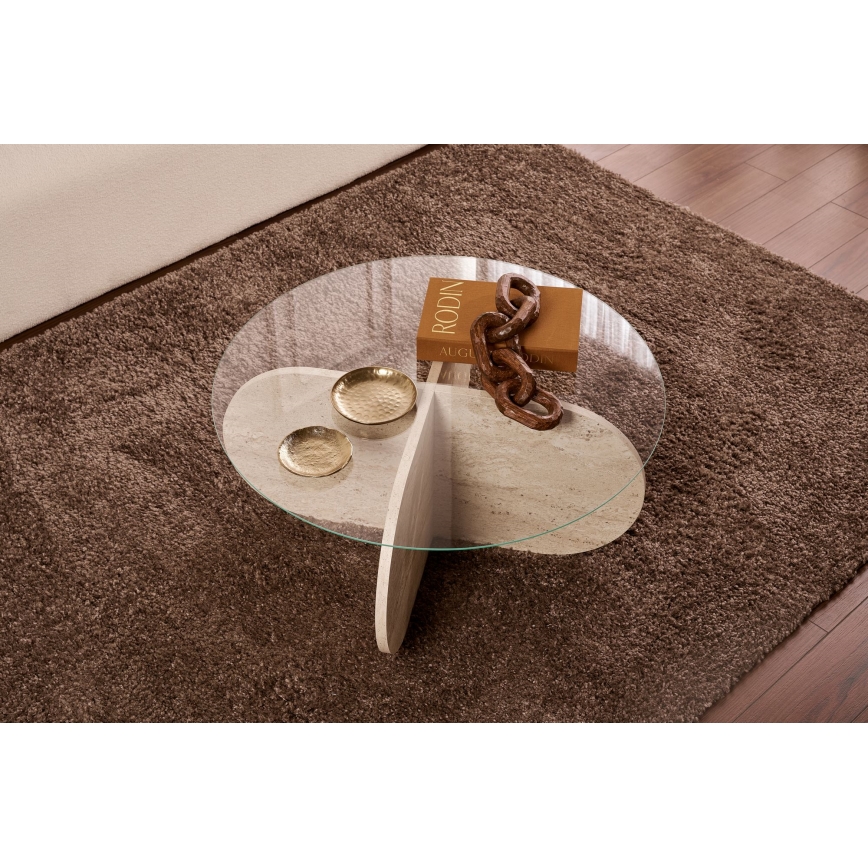 Table basse BUBBLE Ø 75 cm travertin/transparent