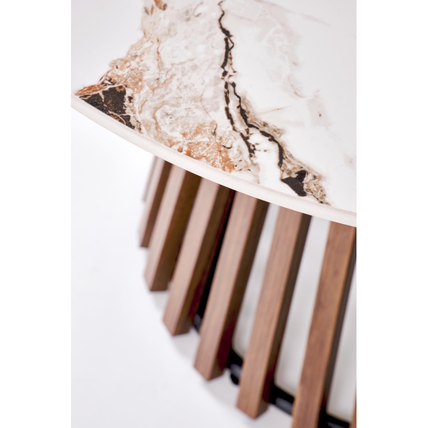 Table basse CARINA Ø 80 cm, brun/blanc, décor marbre
