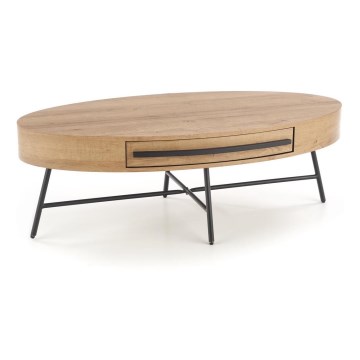 Table basse CAROLINA 41x120 cm avec tiroir, chêne doré/noir