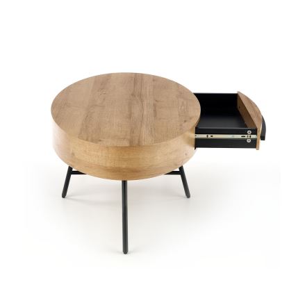 Table basse CAROLINA 41x120 cm avec tiroir, chêne doré/noir