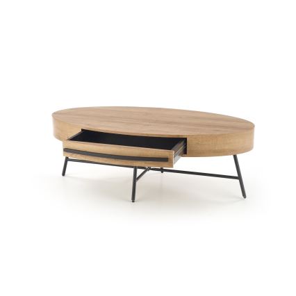 Table basse CAROLINA 41x120 cm avec tiroir, chêne doré/noir