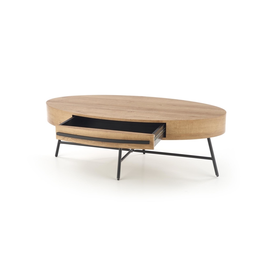 Table basse CAROLINA 41x120 cm avec tiroir, chêne doré/noir