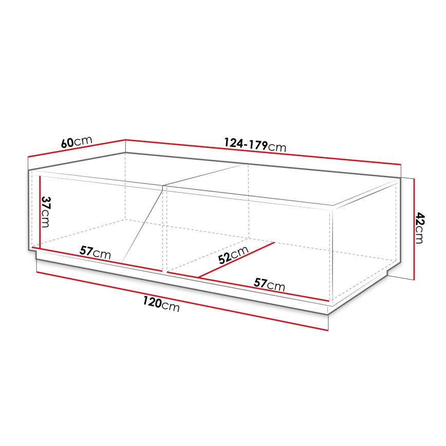 Table basse CEELIAS 42 x 124 cm blanc/chêne Wotan