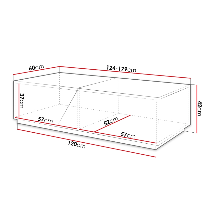 Table basse CEELIAS 42x124 cm anthracite/chêne wotan
