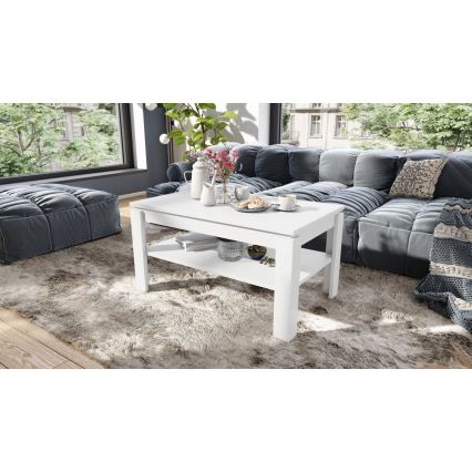 Table basse convertible avec plateau relevable et étagère ADEN blanche