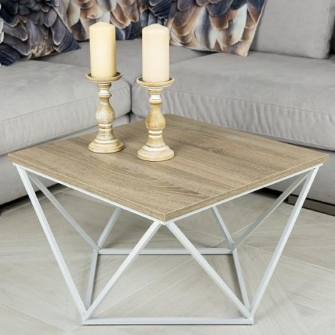 Table basse CURVED 62x62 cm blanc/marron