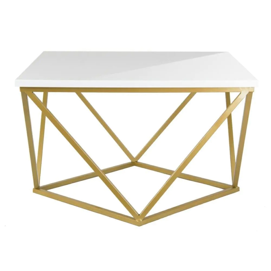 Table basse CURVED 62x62 cm laiton/blanc