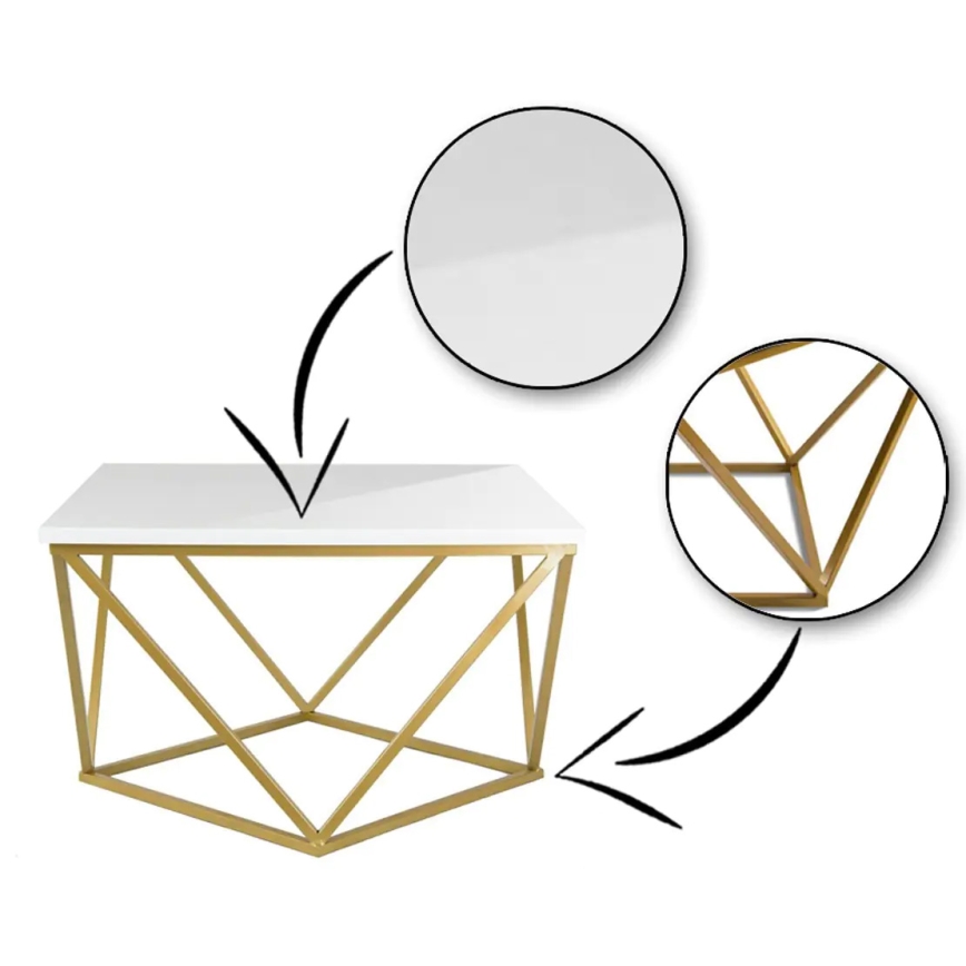 Table basse CURVED 62x62 cm laiton/blanc