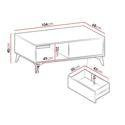 Table basse DIAMANT 40x104 cm noir/chêne evoke