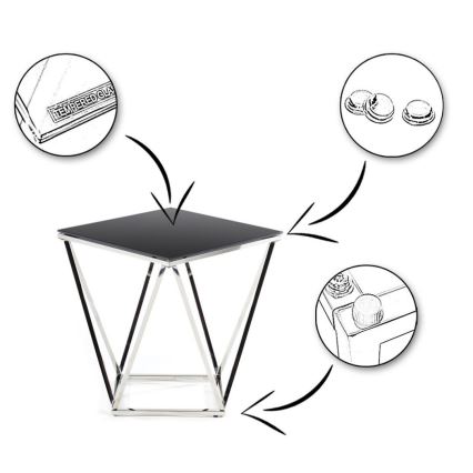 Table basse DIAMANTA 50x50 cm chrome brillant/noir