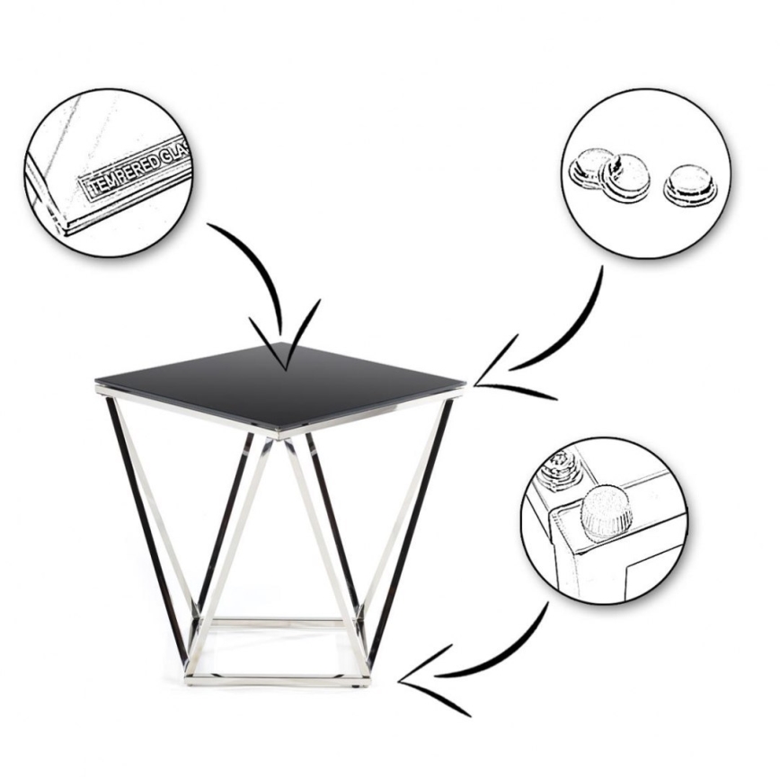 Table basse DIAMANTA 50x50 cm chrome brillant/noir