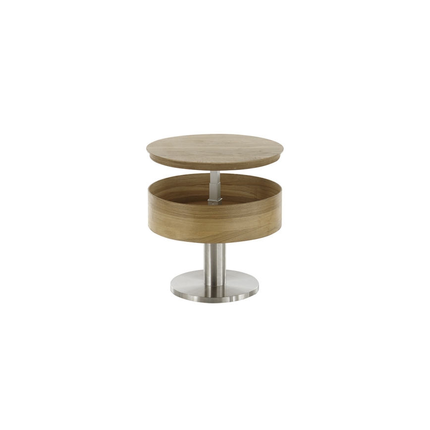 Table basse ELEMENT à plateau relevable, diamètre 60 cm, chêne/argenté