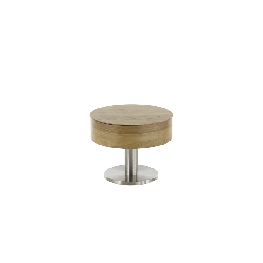 Table basse ELEMENT à plateau relevable, diamètre 60 cm, chêne/argenté