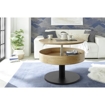 Table basse ELEMENT avec plateau relevable Ø 75 cm chêne/noir