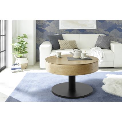 Table basse ELEMENT avec plateau relevable Ø 75 cm chêne/noir