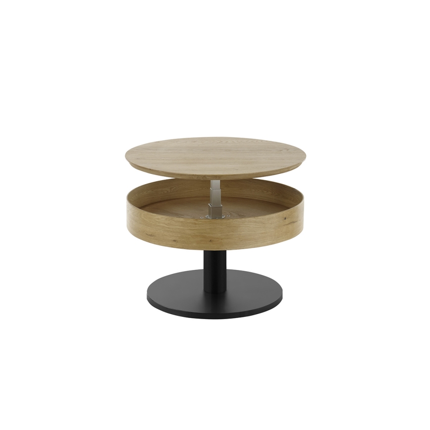 Table basse ELEMENT avec plateau relevable Ø 75 cm chêne/noir