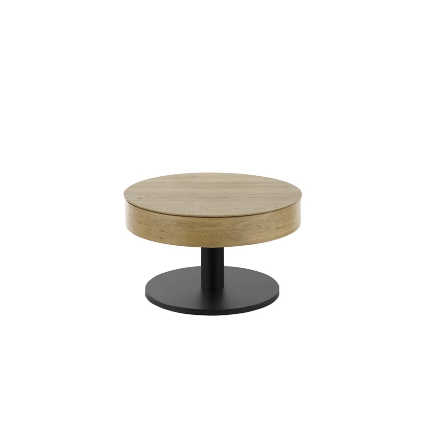 Table basse ELEMENT avec plateau relevable Ø 75 cm chêne/noir