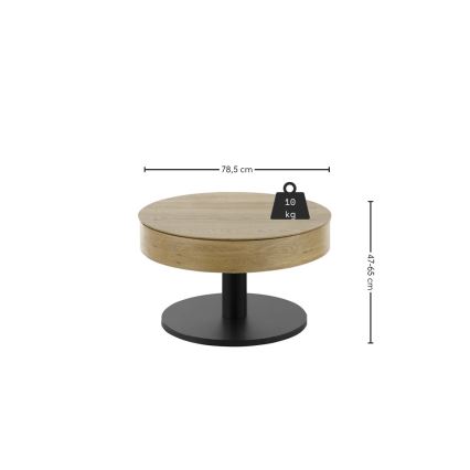 Table basse ELEMENT avec plateau relevable Ø 75 cm chêne/noir