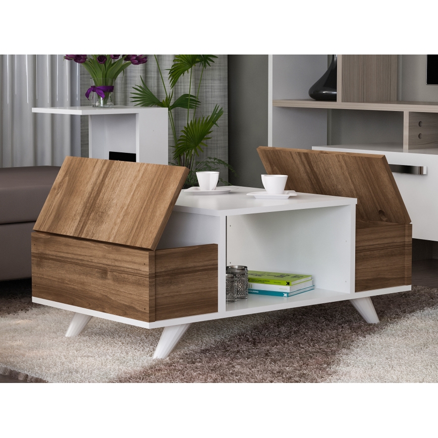 Table basse ERIBERTO 43,8x90 cm marron/blanche
