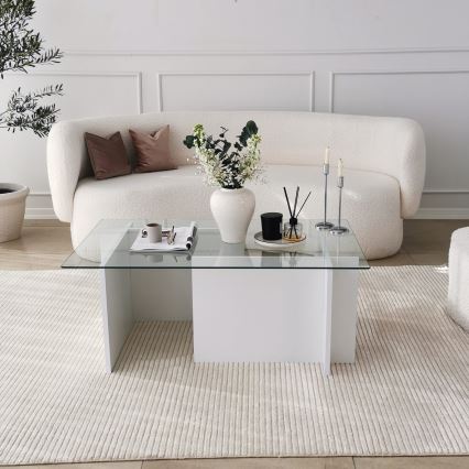 Table basse ESCAPE 40x105 cm blanc/transparent