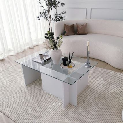 Table basse ESCAPE 40x105 cm blanc/transparent