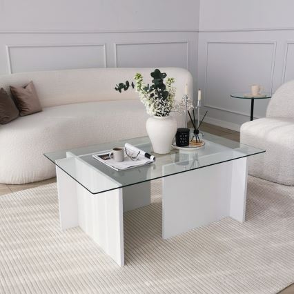 Table basse ESCAPE 40x105 cm blanc/transparent