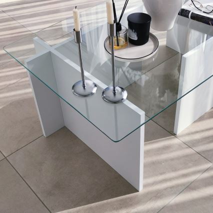 Table basse ESCAPE 40x105 cm blanc/transparent