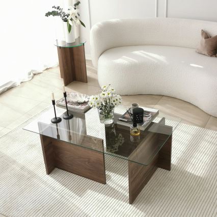 Table basse ESCAPE 40x105 cm marron/transparent