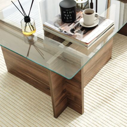 Table basse ESCAPE 40x105 cm marron/transparent